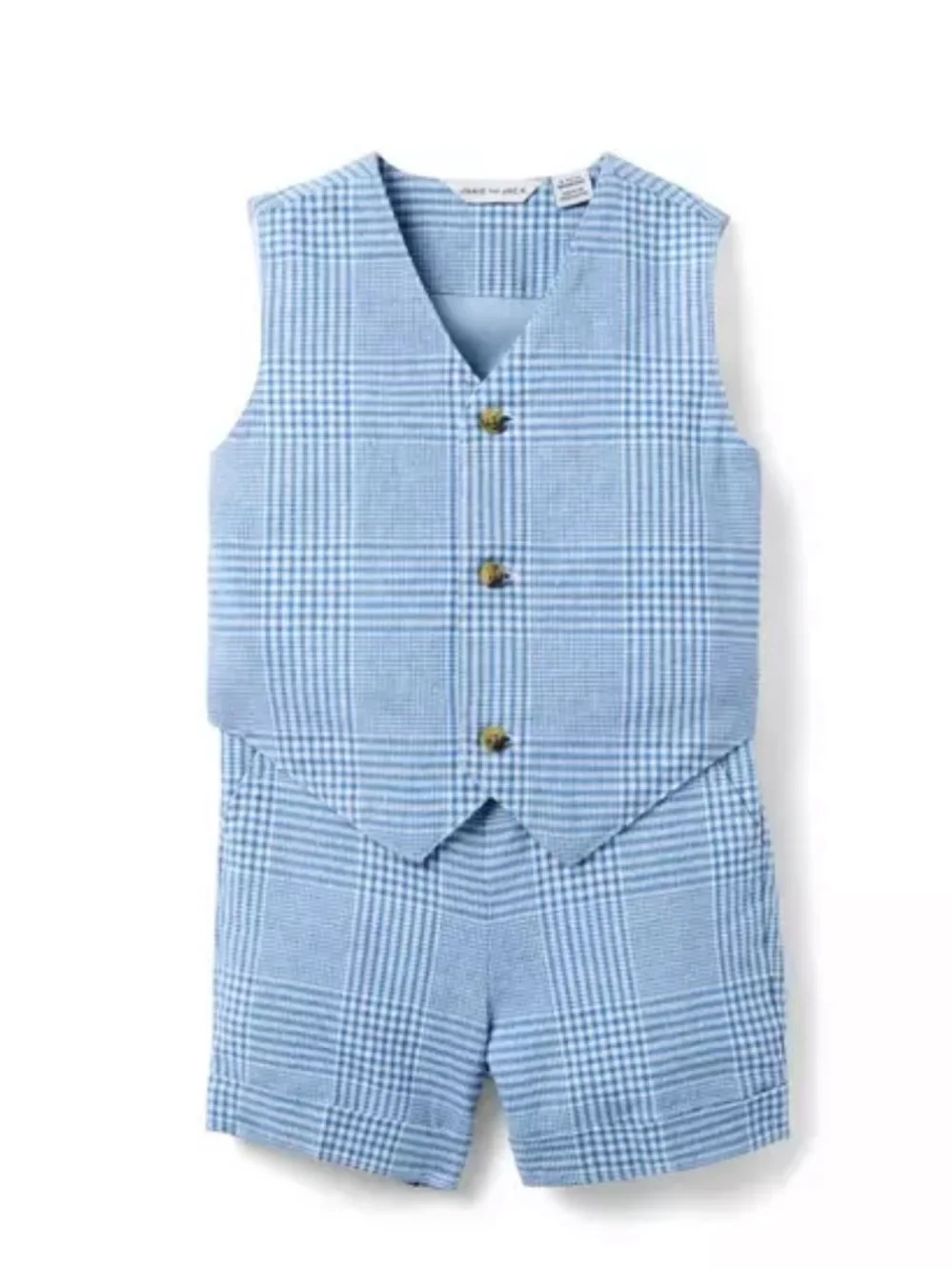 Light Blue Plaid Kids Vest & Shorts Set
